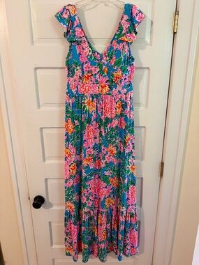 Lilly Pulitzer Vyra Bright Floral Maxi Dress in Teal and Pink